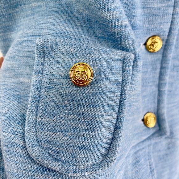 60s Vintage Blue A Line Sleeveless Tunic Open Front Shirt Dress Nautical Buttons - Picture 6 of 7